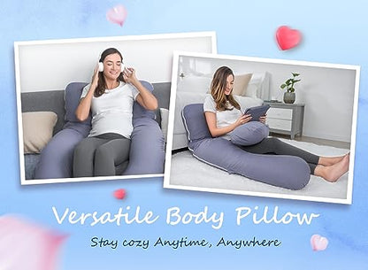 QUEEN ROSE Cooling Pregnancy Pillow, U Shaped Maternity Body Pillow, Blue - color: Blue