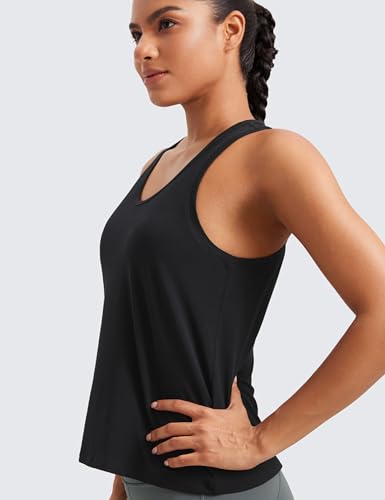 CRZ YOGA Pima Cotton Scoop Neck Tank Top - color: Black, size: Medium