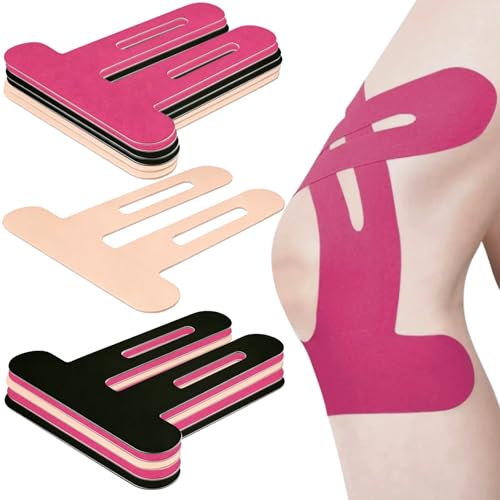 Precut Kinesiology Tape for Knees, 12 Pcs – Knee Support & Stability, Waterproof Athletic Tape, Breathable Hypoallergenic Latex-Free Elastic Sports Tape for Active Movement,Pink,Beige& Black - color: Pink,beige& Black, size: 12 Count (Pack of 1)