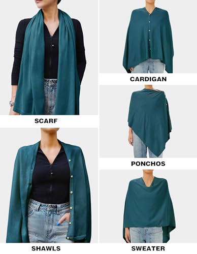 PULI Women's Versatile Knit Shawl Poncho Sweater Button Scarf - color: Dark Cyan
