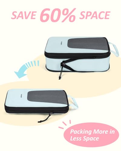Bagsmart Compression Packing Cubes, Travel Bag Cruise Ship Essentials - color: Sky Blue, size: 6 Set