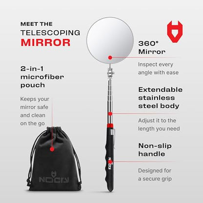 NoCry Heavy Duty Telescoping Inspection Mirror with LED Light and 360° View - style: Telescoping Inspection Mirror
