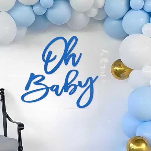 'Oh Baby' Sign for Backdrop - Felt Baby Shower Banner Boy Girl Decorations Gender Reveal 1st Birthday Party Photography Background - Blue - color: Blue
