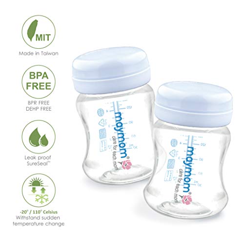 Maymom Wide-Mouth Milk Storage Collection Bottle with Travel Cap and Sealing Ring ; Can Replace Spectra S1 S2 Avent Natural Avent Classic Bottles (6pc 4.7Oz/140mL) - size: 3 Count (Pack of 2)