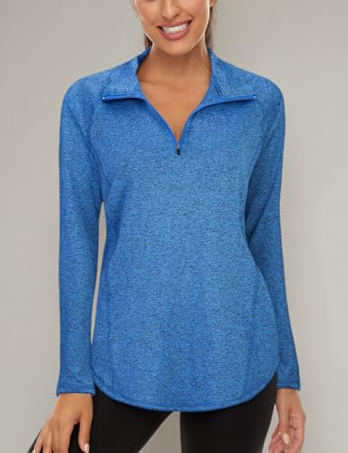 LURANEE Womens UPF 50+ Long Sleeve 1/4 Zip Pullover Athletic Hiking Running Workout Tops - color: Dark Blue, size: Small