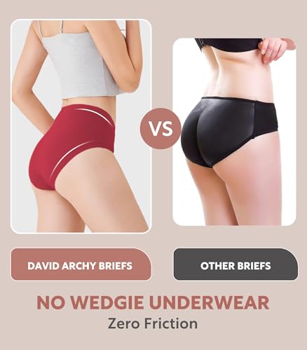 DAVID ARCHY Women's Bamboo Rayon Briefs, High-Waisted Underwear, 4/6 Pack - color: Burro / Bison / Cameo Brown / Biking Red, size: X-Large