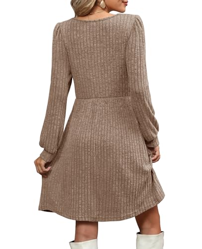 CzzzyL Womens Nursing Fall Dresses Square Neck Knit Sweater with Pockets - color: Begie, size: Small