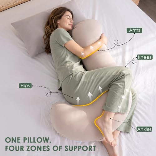 QUEEN ROSE Body Pillow for Side Sleeper, Cooling S Shaped Hug Pillow, Ivory - color: Ivory