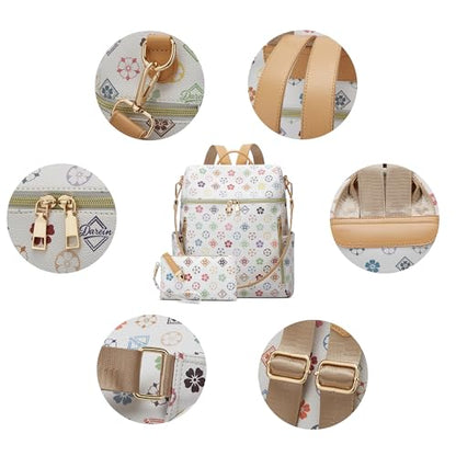 Makes Backpack Purse for Women PU Leather Casual Backpack Daily Travel Bag - color: Triwhite Triple Zip