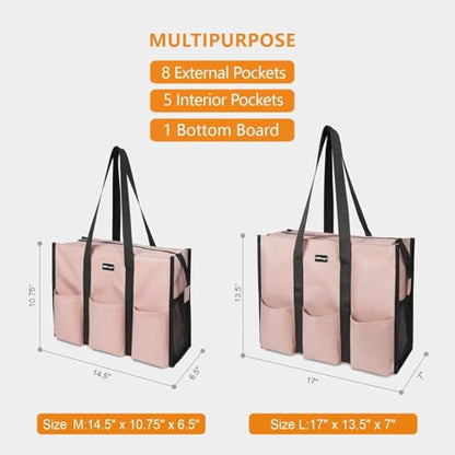 TOPDesign Utility Water Resistant Tote Bag with 13 Pockets, Zipper Closure - color: Pink, size: Large