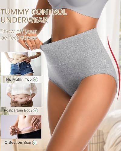 CULAYII Tummy Control Underwear Womens High Waisted Cotton Panties Breathable Full Coverage Postpartum Ladies Briefs - color: Multicoloured D - 5 Pack, size: 4X-Large