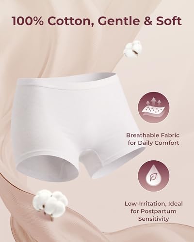 Momcozy 7-Pack 100% Cotton Disposable Postpartum Underwear, Wide Gusset - color: White, size: X-Large