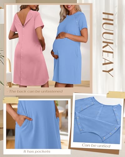 Huukeay 2 Pack Labor and Delivery Hospital Gown - color: Pink, Sky Blue, size: Small