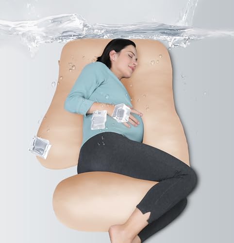 MOON PARK Pregnancy Pillows for Sleeping - U Shaped Full Body Maternity Pillow with Removable Cover - Support for Back, Legs, Belly, HIPS - 65 Inch - Brown - Cooling Cover - color: Brown, size: 65 Inch-Cooling Cover