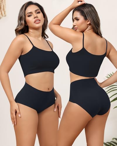 LEVAO Seamless High Waisted Underwear for Women No Show Full Coverage Briefs Stretchy Invisible Panties Pack of 6 - color: 6 Pack-black, size: Medium