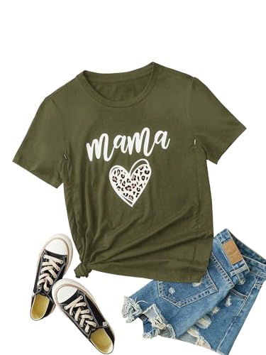 Women Maternity Nursing Shirt Leopard Heart Friendly Zip Breastfeeding Tops - color: Army Green, size: Small