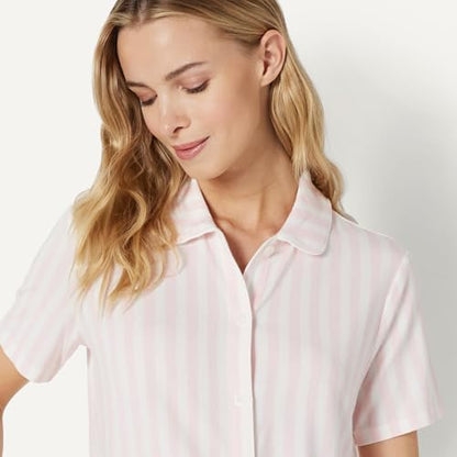 Amazon Essentials x Sofia Grainge Mommy and Me Short Sleeve Pajama Set - color: Pale Pink Bold Stripe, size: X-Small