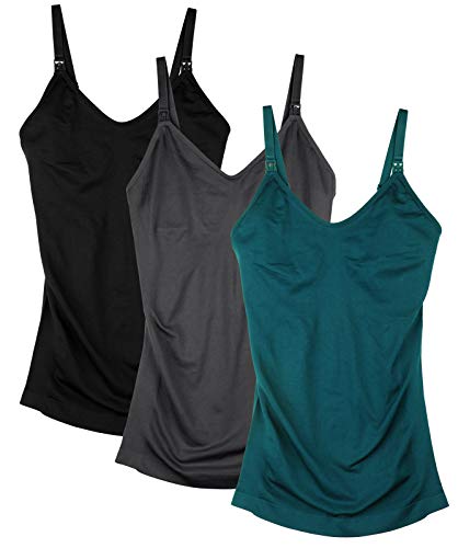 Womens Maternity Nursing Tank Cami for Breastfeeding with Adjustable Straps - color: Black/Dgrey/Green, size: X-Large