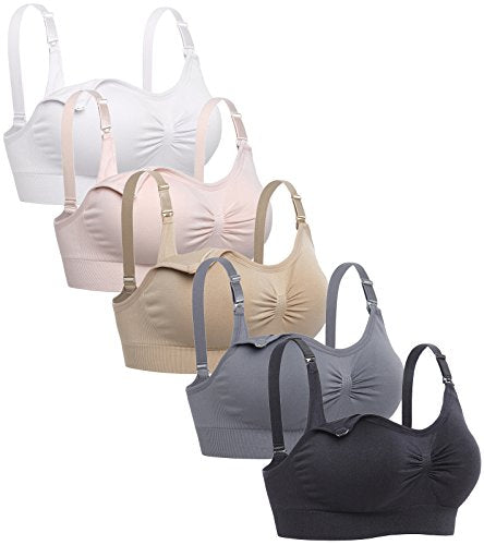 Womens Seamless Nursing Bra Sleeping Maternity Bralette for Breastfeeding Pack of 3 - color: Pack of 5, size: X-Large