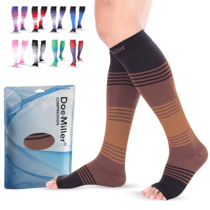 Doc Miller Open Toe Compression Socks 20-30 mmHg for Women & Men, 1 Pair - color: Open Toe BlackBrownTan, size: Large