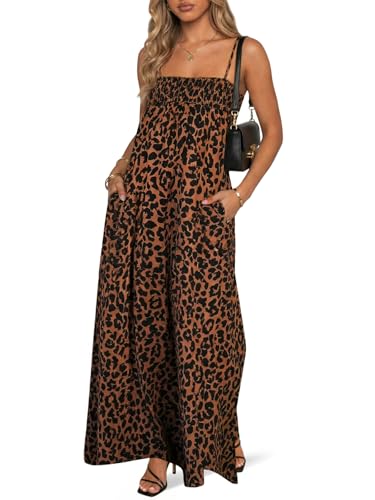 Wenrine Womens Polka Dot Maxi Dress Spaghetti Strap Long Summer Dresses - color: Leopard, size: Medium