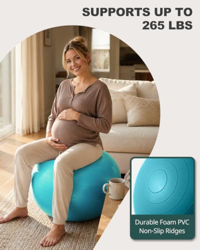 Trideer Yoga Ball for Exercise, Pregnancy, Physical Therapy, Pump Included - color: Turkis, size: L(23-26ines/58-65cm)