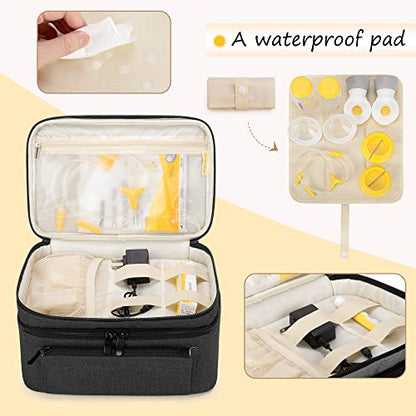 BAFASO Wearable Breast Pump Bag with a Waterproof Pump Parts Pad, Black - color: Black