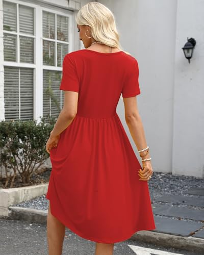 COSSEN Women's 2026 Summer Midi Dress Crew Neck Short Sleeve - color: B03-red, size: Medium