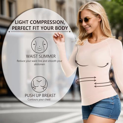 +MD Womens Long Sleeve Undershirts Tops Bamboo Viscose Underscrub - color: Nude, size: X-Large
