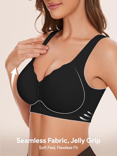 Seamless Front Closure Jelly Bras for Women No Underwire,Push Up Bra - color: Black/Coffee/Green, size: Large
