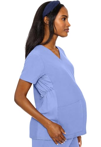 Med Couture Touch Maternity Scrub Top Womens V-Neck 2 Pockets Pregnancy Fit - color: Ciel, size: Medium