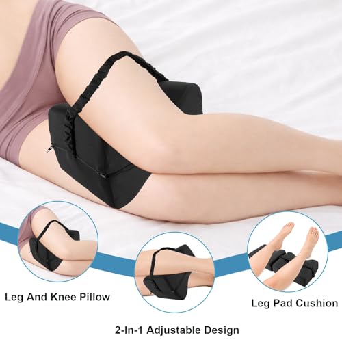 Knee Pillow for Side Sleepers Foldable 2-in-1 Design, Memory Leg Pillow for Side Sleeping, Thigh Pillow with Strap & Removable Cover, Knee Support Pillow for Relax Sciatica, Back, Hip, Pregnancy