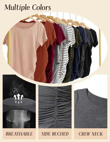 Happy.angel Women's Maternity Shirts Short Sleeve Pregnancy Top Tees - color: Deep Grey, size: Medium