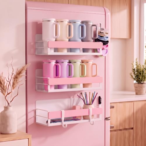 Patelai 3 Pack Pink Magnetic Water Bottle Organizer for Refrigerator - color: Pink