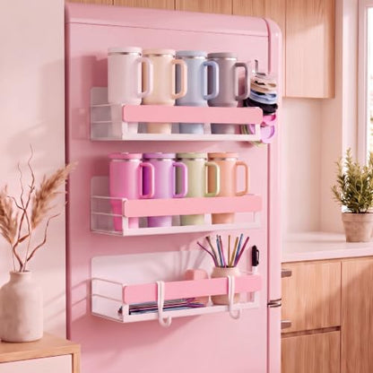 Patelai 3 Pack Pink Magnetic Water Bottle Organizer for Refrigerator - color: Pink