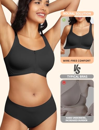 Zip Front Bra for Women Post Surgery, Mastectomy Recovery Bra | Front Closure Wireless Full Coverage - color: Black, size: X-Large