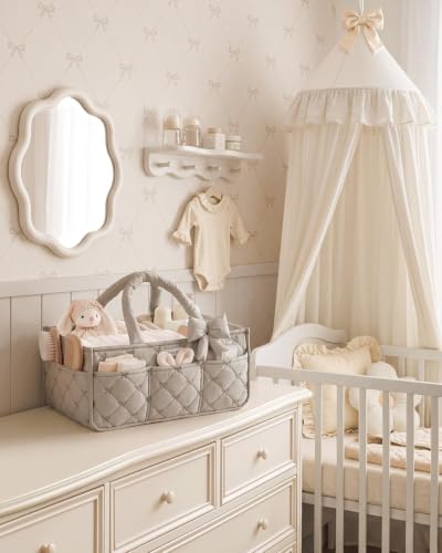 Blissful Diary Baby Diaper Caddy Organizer, Nursery Basket, Bow Sand - color: Bow Sand