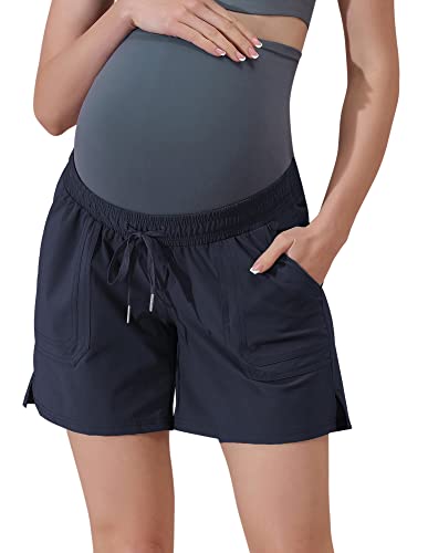 Maacie Maternity 5" Hiking Shorts with Pockets - color: Navy Blue, size: X-Large