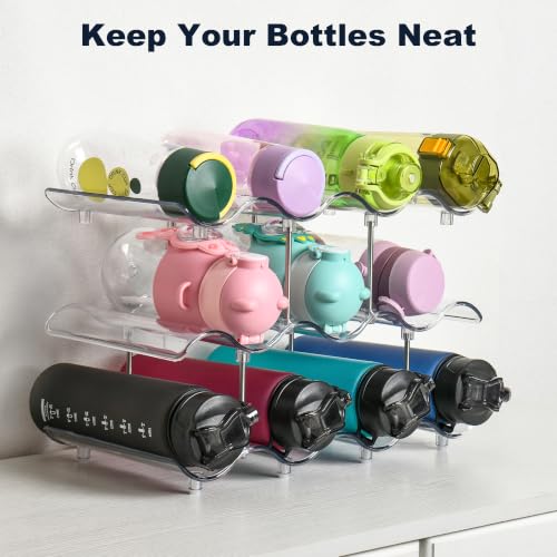 Stackable Water Bottle Organizer, Large Compartment Water Bottle Holder, 3 Tier Clear Water Bottle Storage Organizer for Cabinet