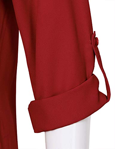 Timeson Women's Casual Chiffon V Neck 3/4 Sleeve Blouse Tops - color: Red, size: Medium