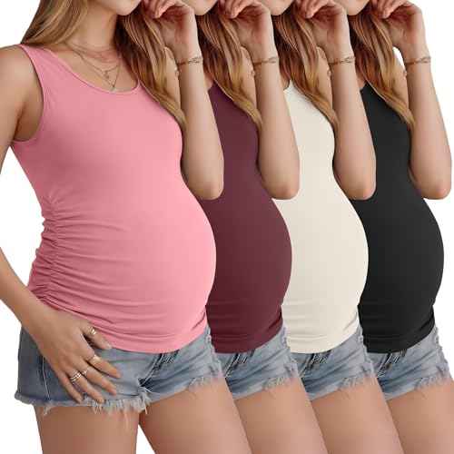 Ficerd 4 Pcs Womens Maternity Sleeveless Tank Tops - color: Black, Cream, Wine Red, Light Coral, size: X-Large