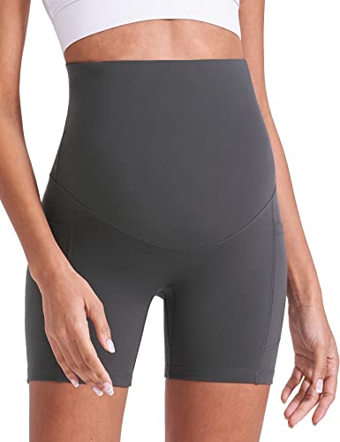 Enerful Maternity Biker Shorts with Pockets 8"/5" - color: Black+blue+grey+navy 5", size: Small
