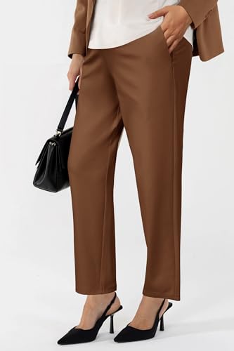 OUGES Women's Over Belly Straight Leg Maternity Pants with Pockets - color: Dark Coffee, size: X-Large