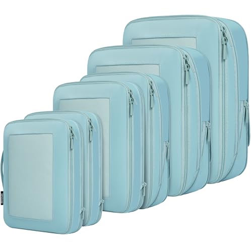 BAGAIL 4 Set/6 Set/8 Set Compression Packing Cubes Travel Accessories Expandable Packing Organizers (Square Mesh, 06-Dusty Blue) - color: 06-Dusty Blue, style: Square Mesh