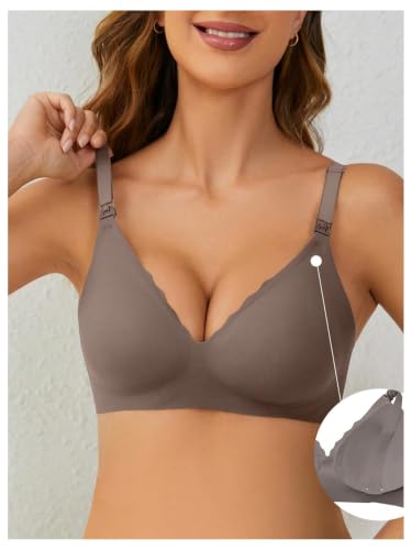 OYOANGLE Women's Maternity Nursing Bra Wireless Push Up Breastfeeding Bras - color: Dark Brown, size: Medium