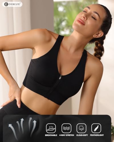 Women's Zip Front Post-Surgery Sports Bras, Wireless Padded Mastectomy Bra - color: Black 3 Pack, size: Medium