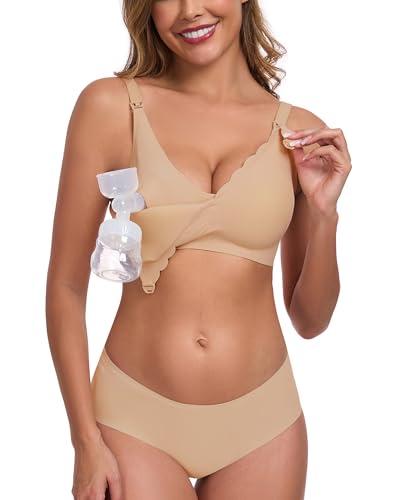 Vinfact Pumping Bra Hands Free-No Underwire Full Coverage Seamless Every Day Bra Holding & Breast Pump Bra - color: Beige, size: Large