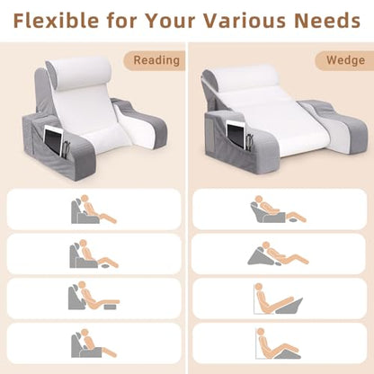 Foldable Reading Pillow for Sitting in Bed Adult, White/Grey, 19" - color: White/Grey-5pcs
