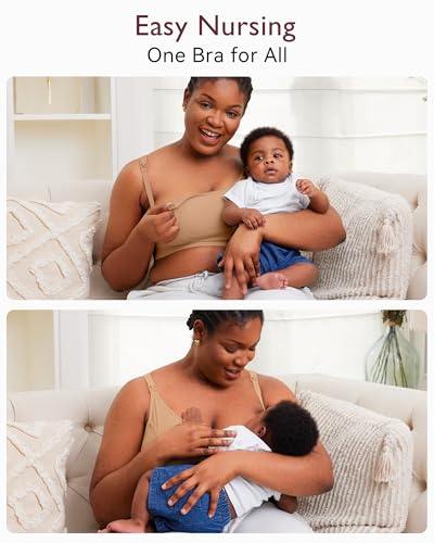 Momcozy Hands Free Pumping & Nursing Bra, Adjustable Cotton Breast Pump Bra - color: Mocha, size: Medium