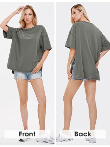 EXLURA Womens Summer Oversized T Shirts 2026 Casual Short Sleeve Loose Maternity Tops Crewneck Tunic Plus Gym Workout Top - color: Dark Grey, size: Medium